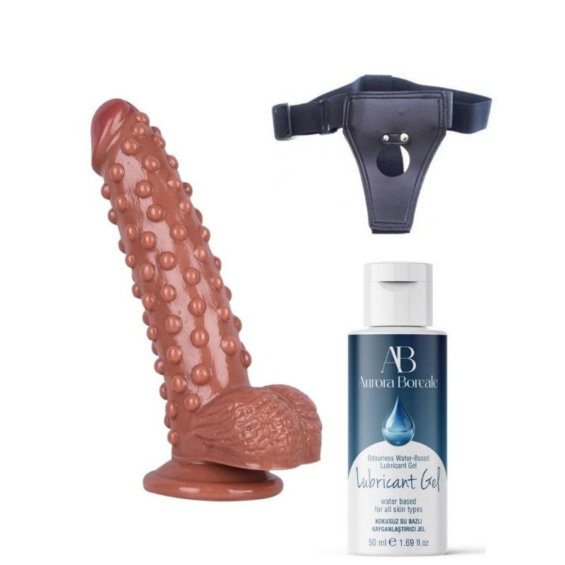 Belden Bağlamalı Kayganlaştırıcı Set Noctis 24cm Kahverengi Dildo